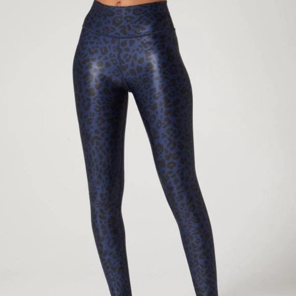Wear It To Heart Bowie High Waist Yoga Pants / Legging - Satin Cheetah Navy - S - Picture 4 of 4